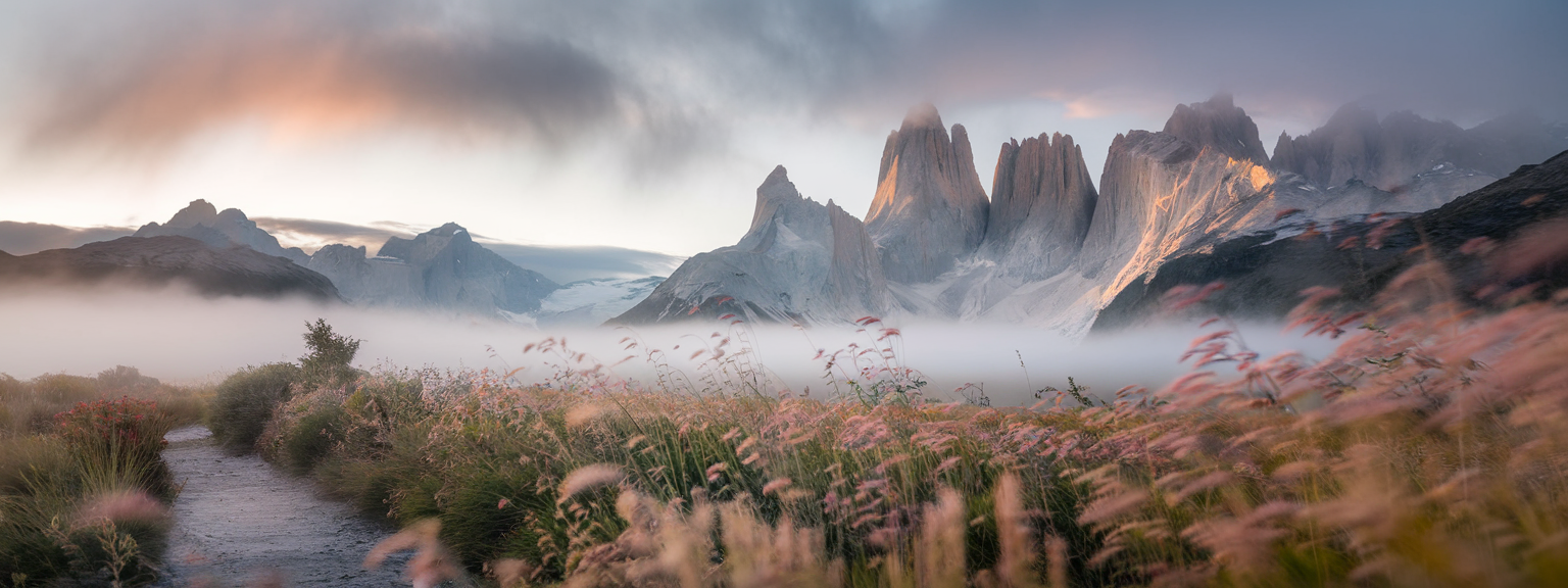Beginner travel photography tips for creating visually balanced images by combining striking foreground elements like driftwood or torii gates with complementary backgrounds such as distant volcanoes or pagodas.