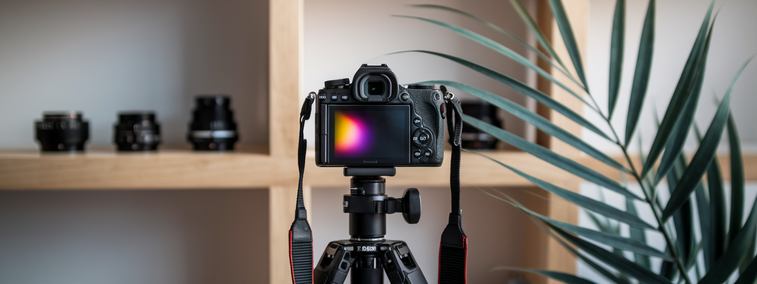 Close-up of a camera screen displaying focus peaking feature, highlighting sharp areas of a subject in vibrant colors.