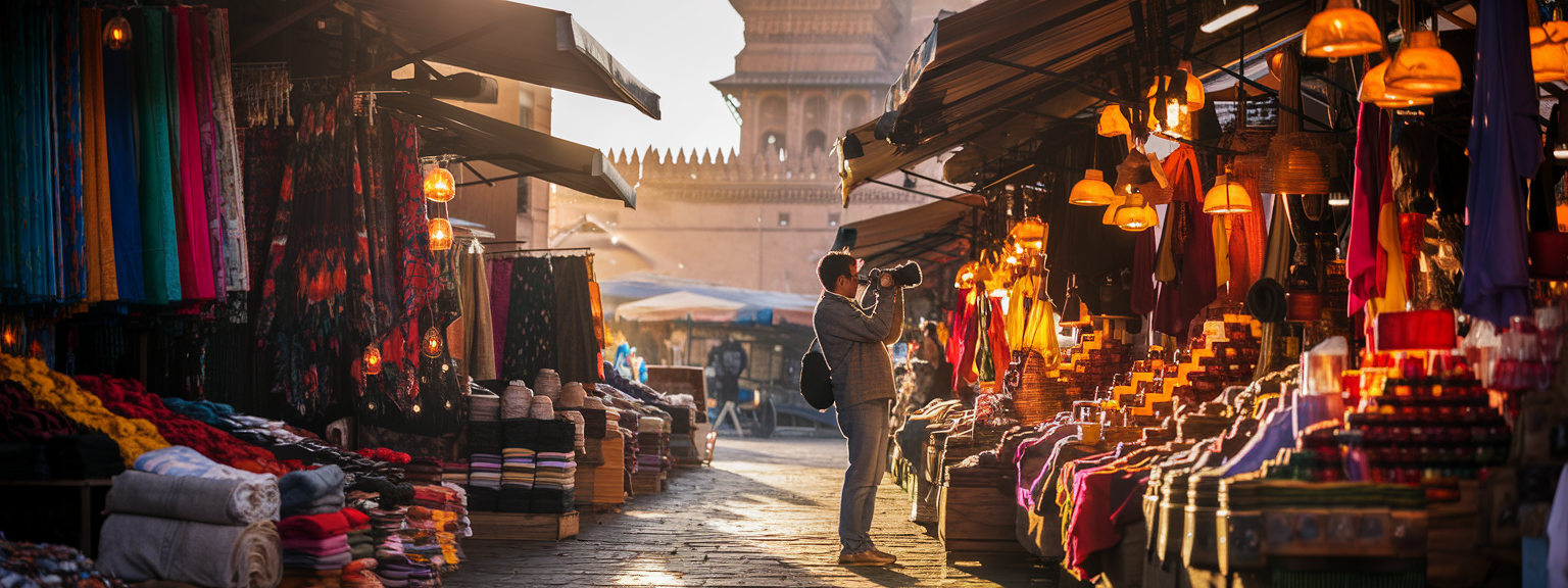 Scenic landscape with traveler taking photos using essential travel photography tips