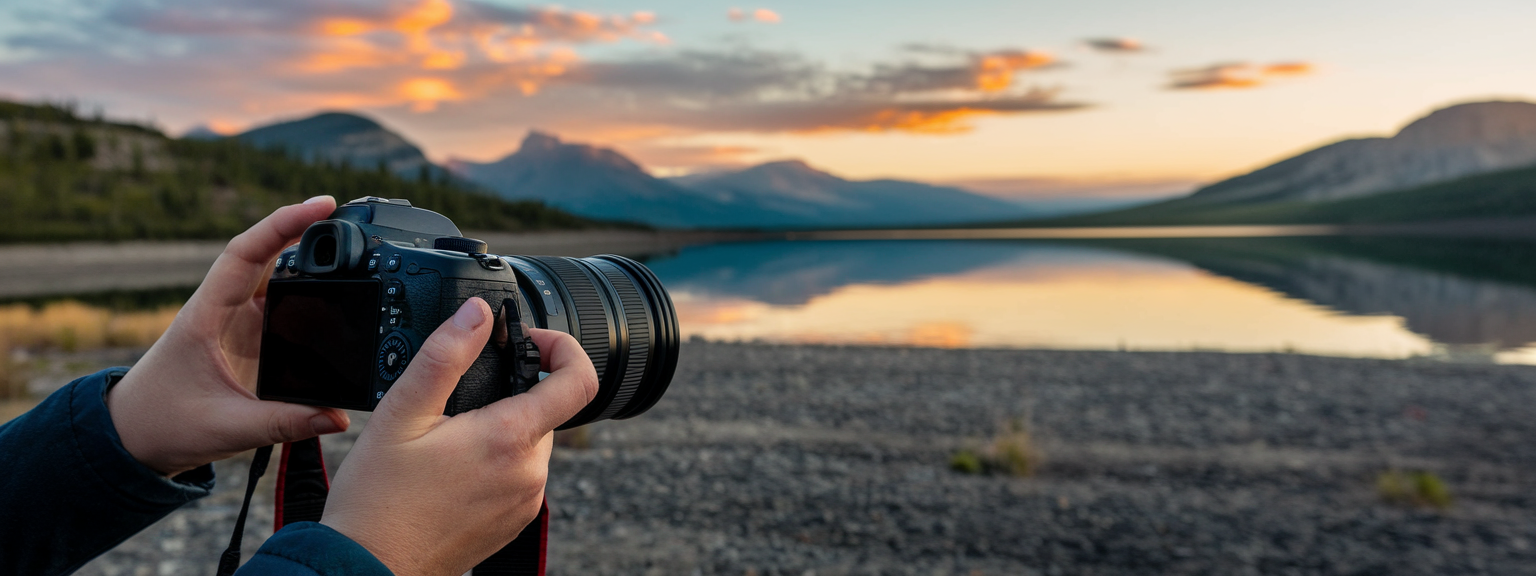 Beginner holding a DSLR camera while learning settings for getting started with camera basics