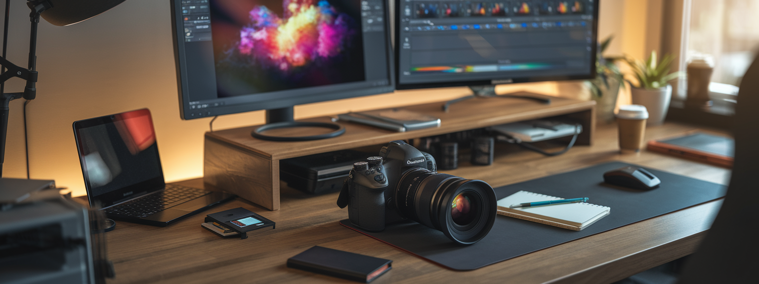 Photographer editing an image on a computer while mastering post-processing workflow.