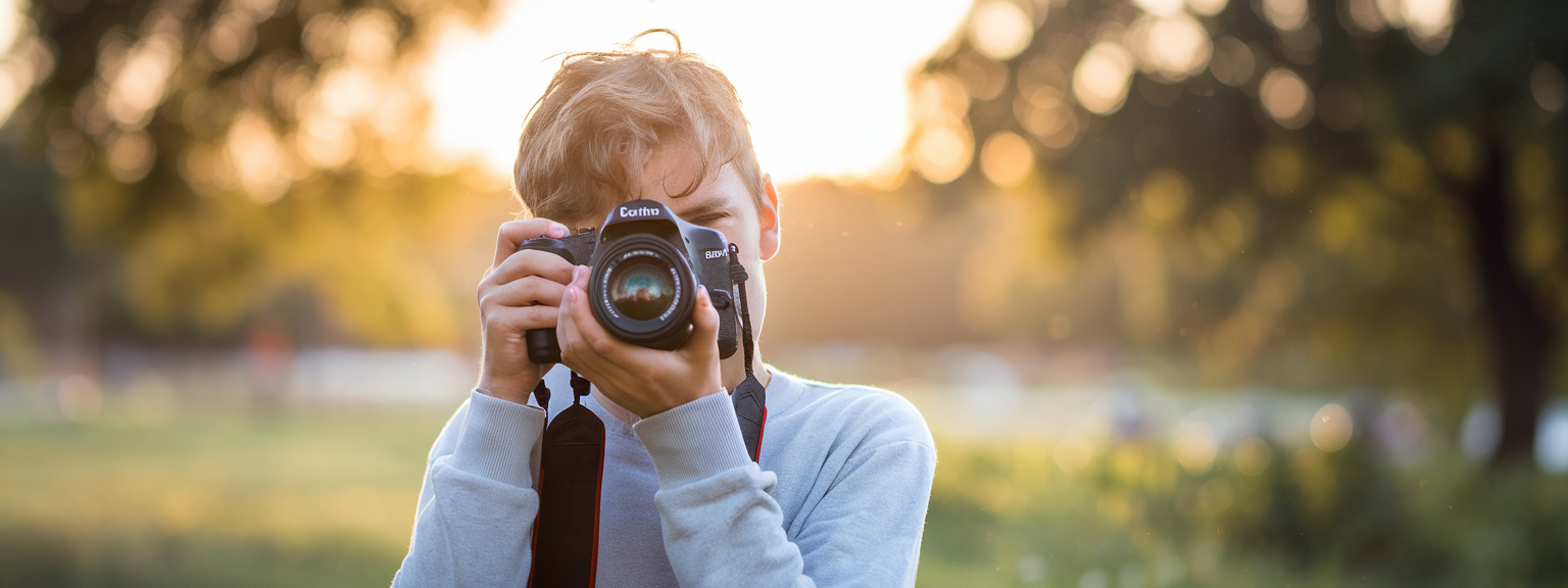 A person taking a picture outdoors using quick tips for better photos.