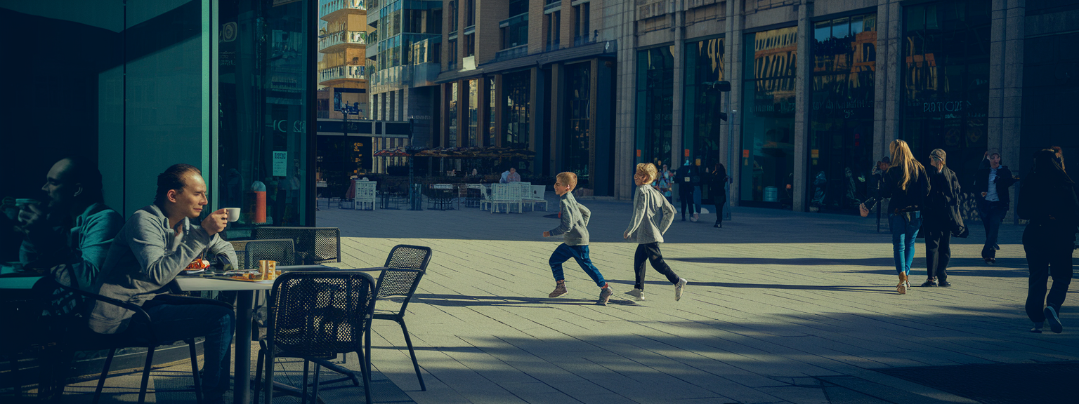 A candid street photography shot capturing everyday city life with natural expressions.