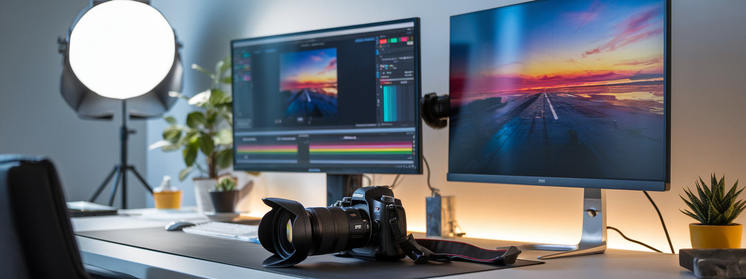 Photographer editing images on screen showcasing mastering post-processing essentials.