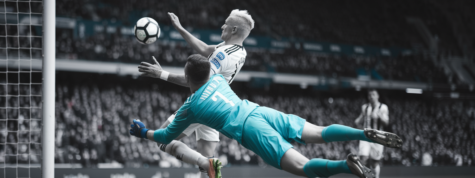 Action Shots of a soccer player mid-air captured with a telephoto lens, freezing motion and emotion