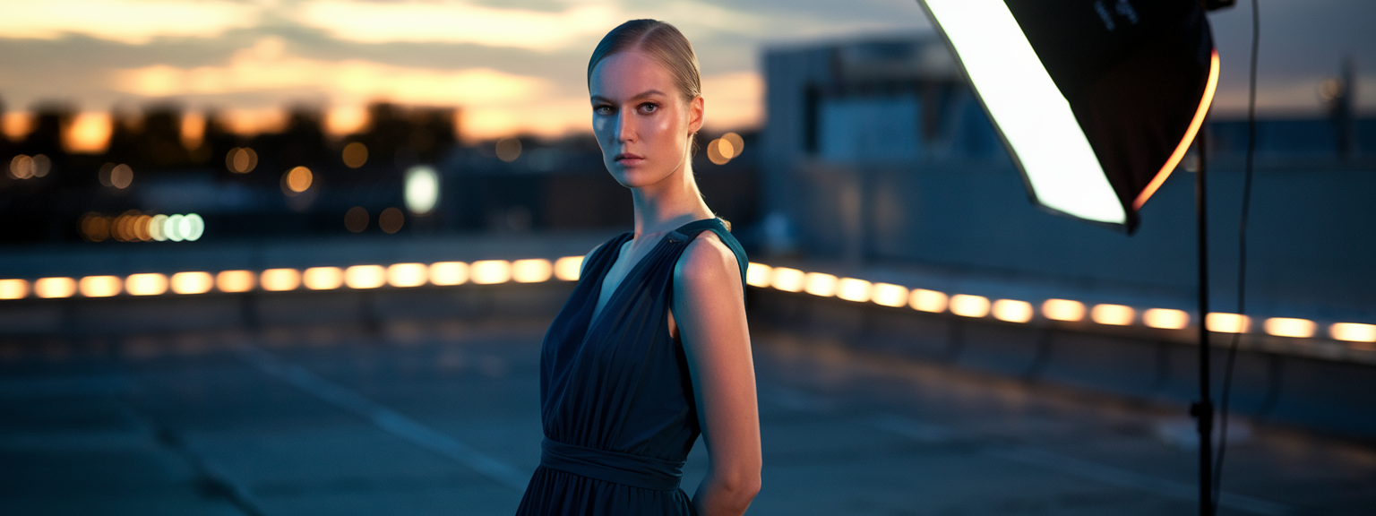 [Photographer adjusting studio lights for Stunning Images during a portrait session.]