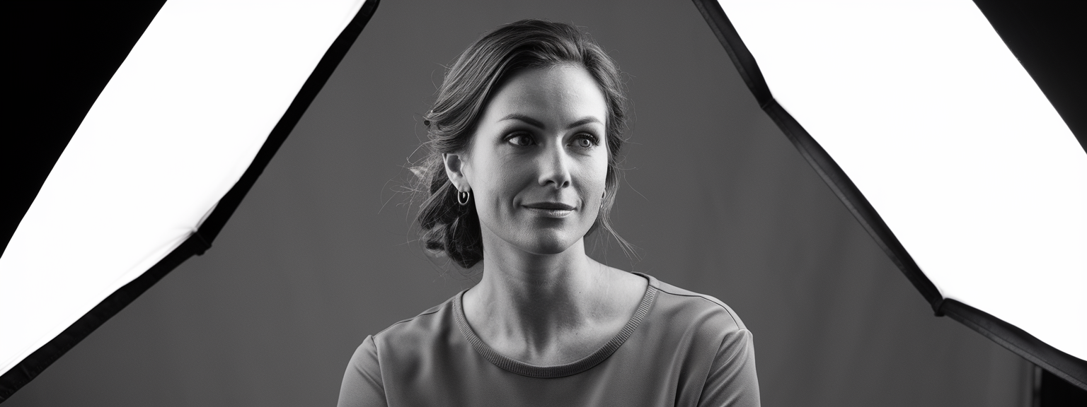 Photographer adjusting softbox to shape light on subject for portrait photography